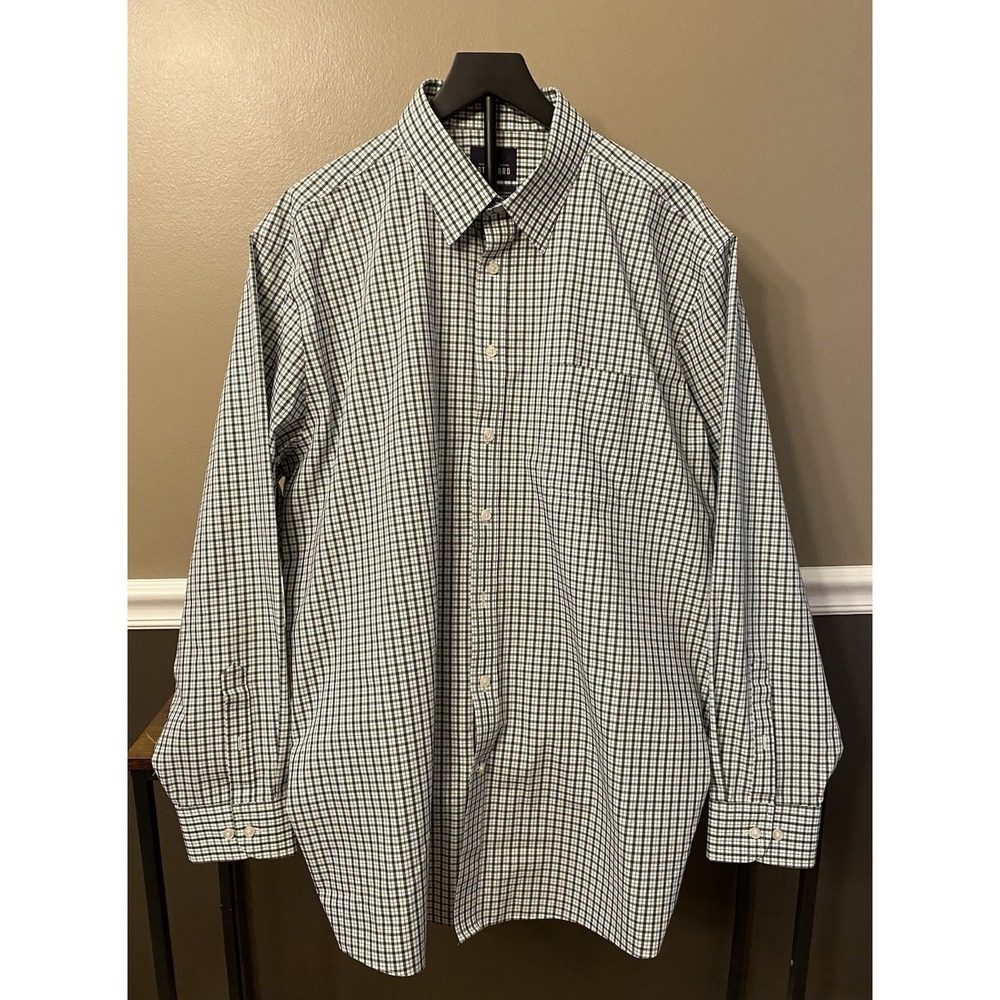 Stafford Travel 18 36/37 Performance Super Shirt Green Blue Check Dress Work